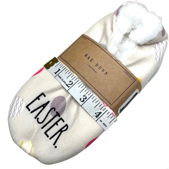 Rae Dunn New EASTER Egg Faux Sherpa Slippers Cream Small Medim S M 5 7 - Picture 7 of 17